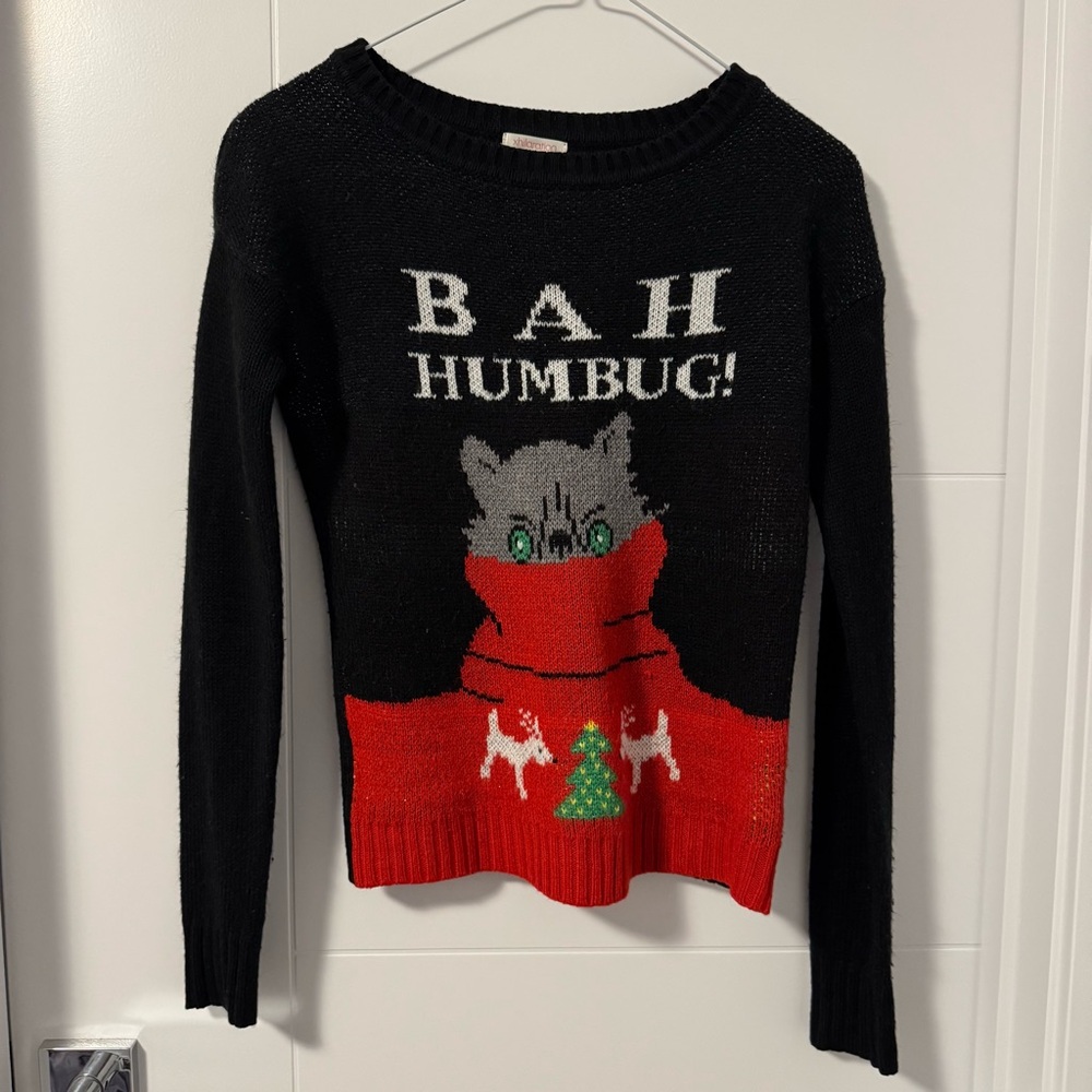 Grumpy Cat Bah Humbug Ugly Christmas Sweater, Size XS Women's/Teens